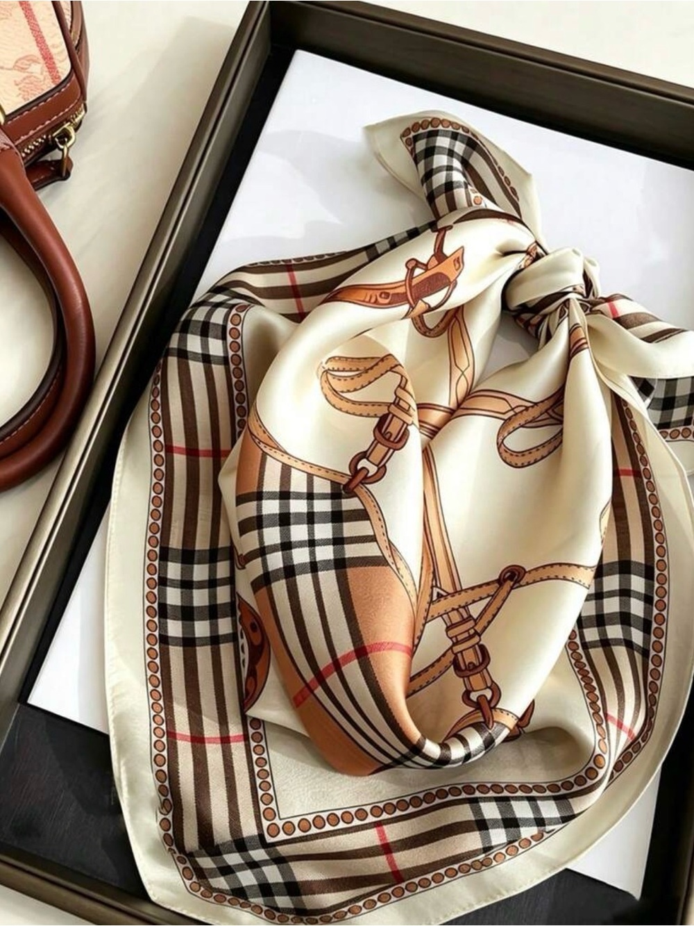 NWT Letter Print Faux Bandage, Versatile Square Scarf, Retro Horse Pattern Silk